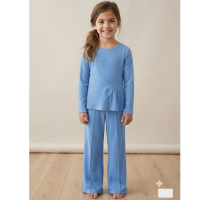 ZX105: Girls 2 Piece Rib Outfit- Blue (4-12 Years)